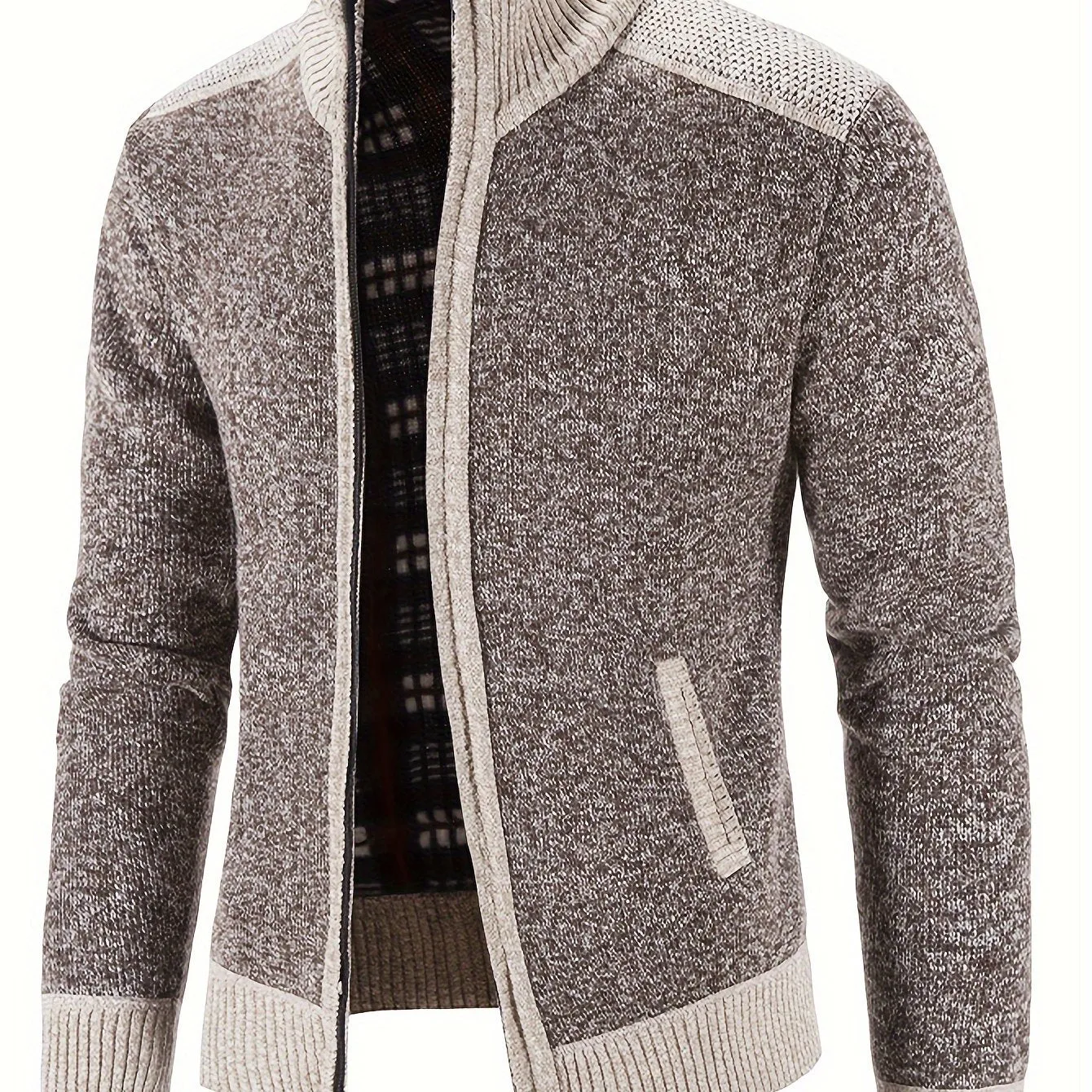 Men's Full Zip Up Casual Fleece Lined Stand Collar Cardigans