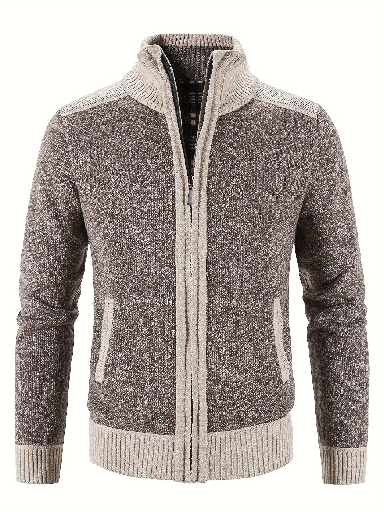 Men's Full Zip Up Casual Fleece Lined Stand Collar Cardigans