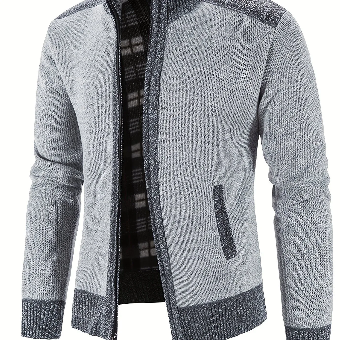 Men's Full Zip Up Casual Fleece Lined Stand Collar Cardigans