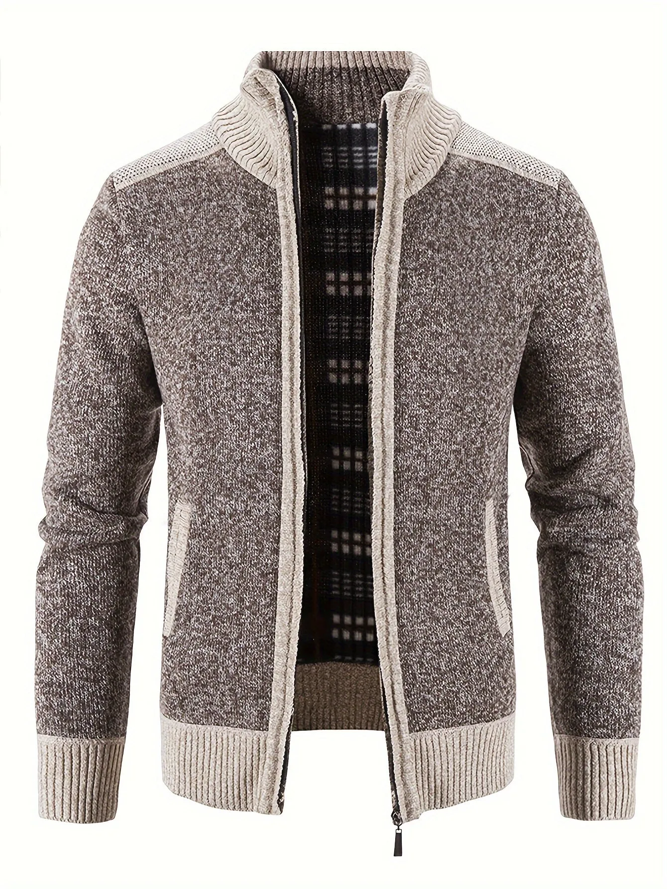Men's Full Zip Up Casual Fleece Lined Stand Collar Cardigans