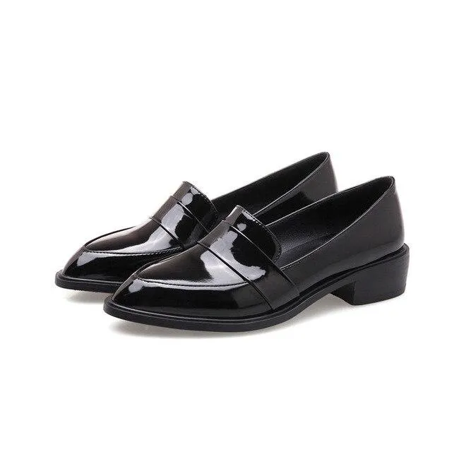 Meotina Spring Flats Loafers Shoes Women Patent Leather Flat Casual Shoes Fashion Pointed Toe Shoes Ladies Black Plus Size 33-43