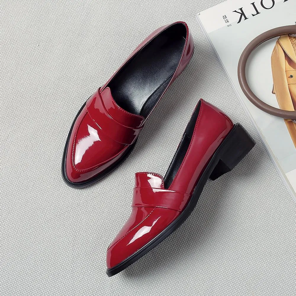 Meotina Spring Flats Loafers Shoes Women Patent Leather Flat Casual Shoes Fashion Pointed Toe Shoes Ladies Black Plus Size 33-43