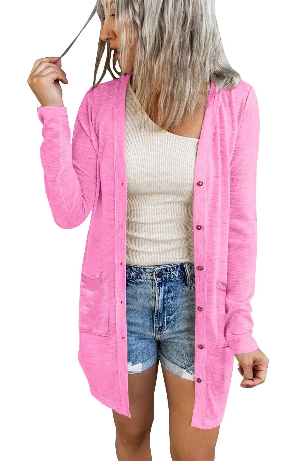 MEROKEETY Lightweight Button Down Loose Cardigan