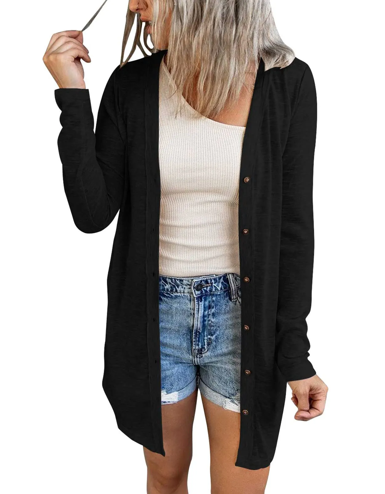 MEROKEETY Lightweight Button Down Loose Cardigan