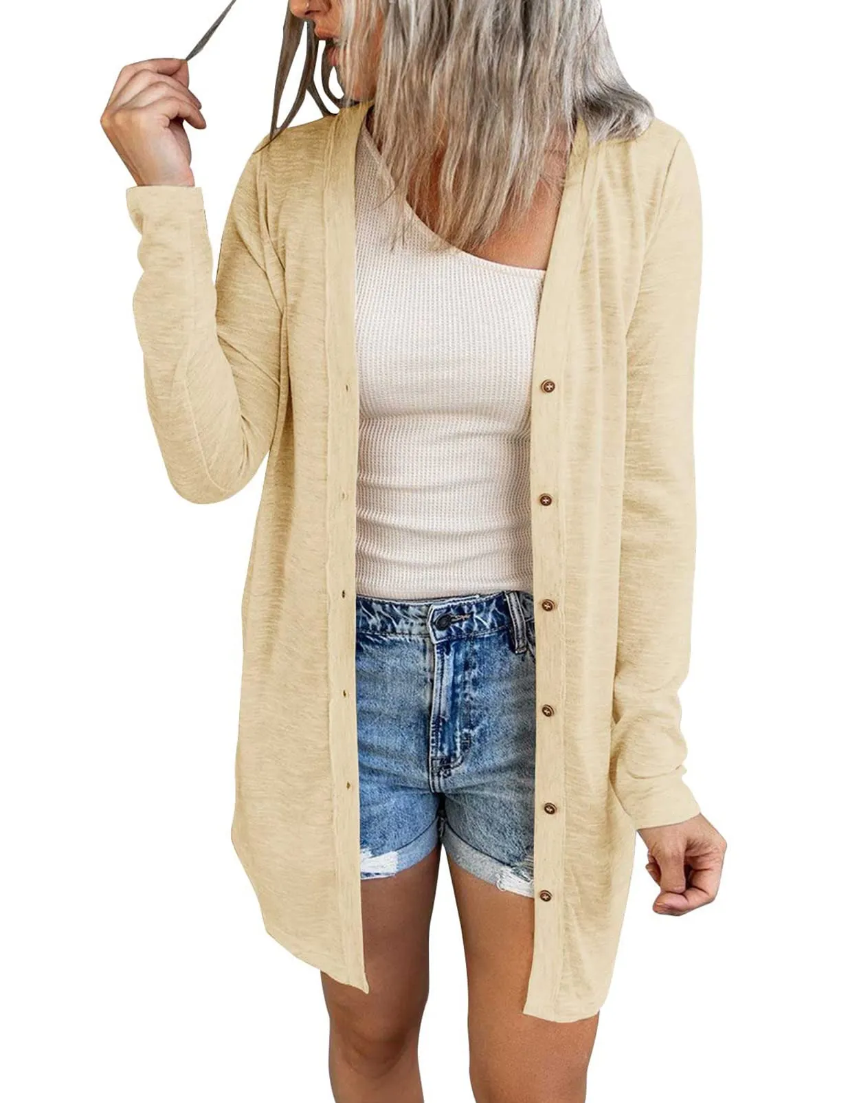 MEROKEETY Lightweight Button Down Loose Cardigan