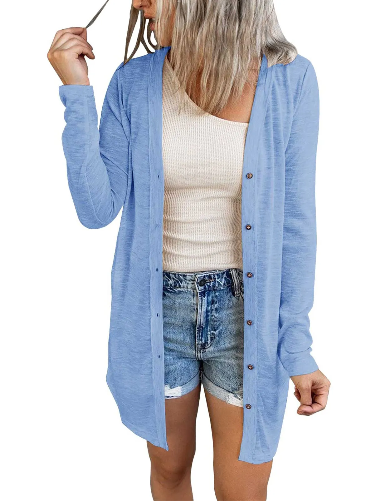 MEROKEETY Lightweight Button Down Loose Cardigan