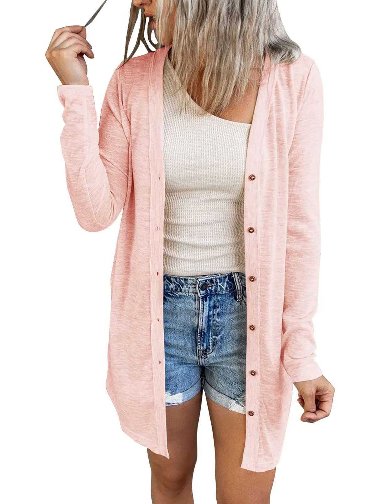 MEROKEETY Lightweight Button Down Loose Cardigan