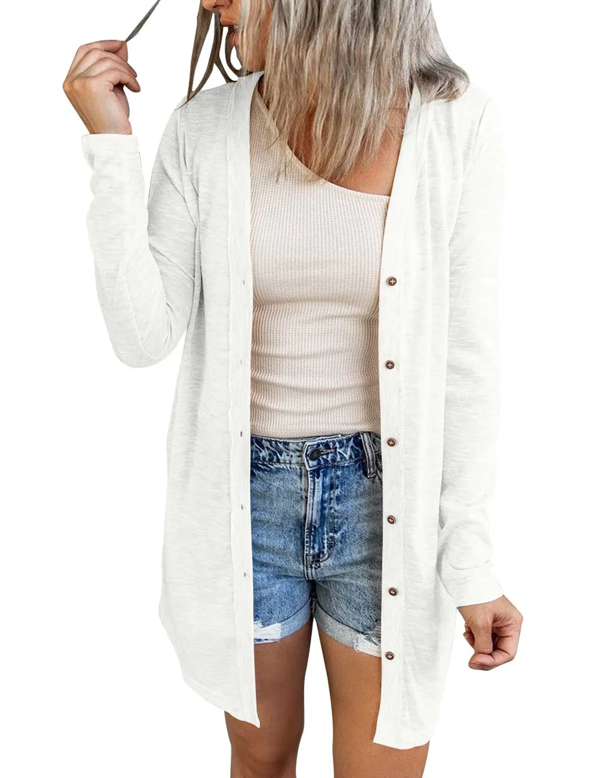 MEROKEETY Lightweight Button Down Loose Cardigan