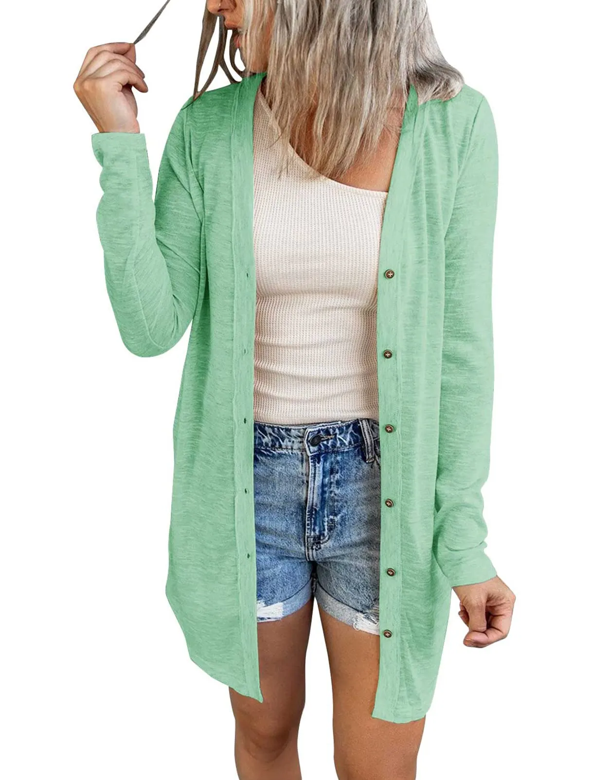 MEROKEETY Lightweight Button Down Loose Cardigan