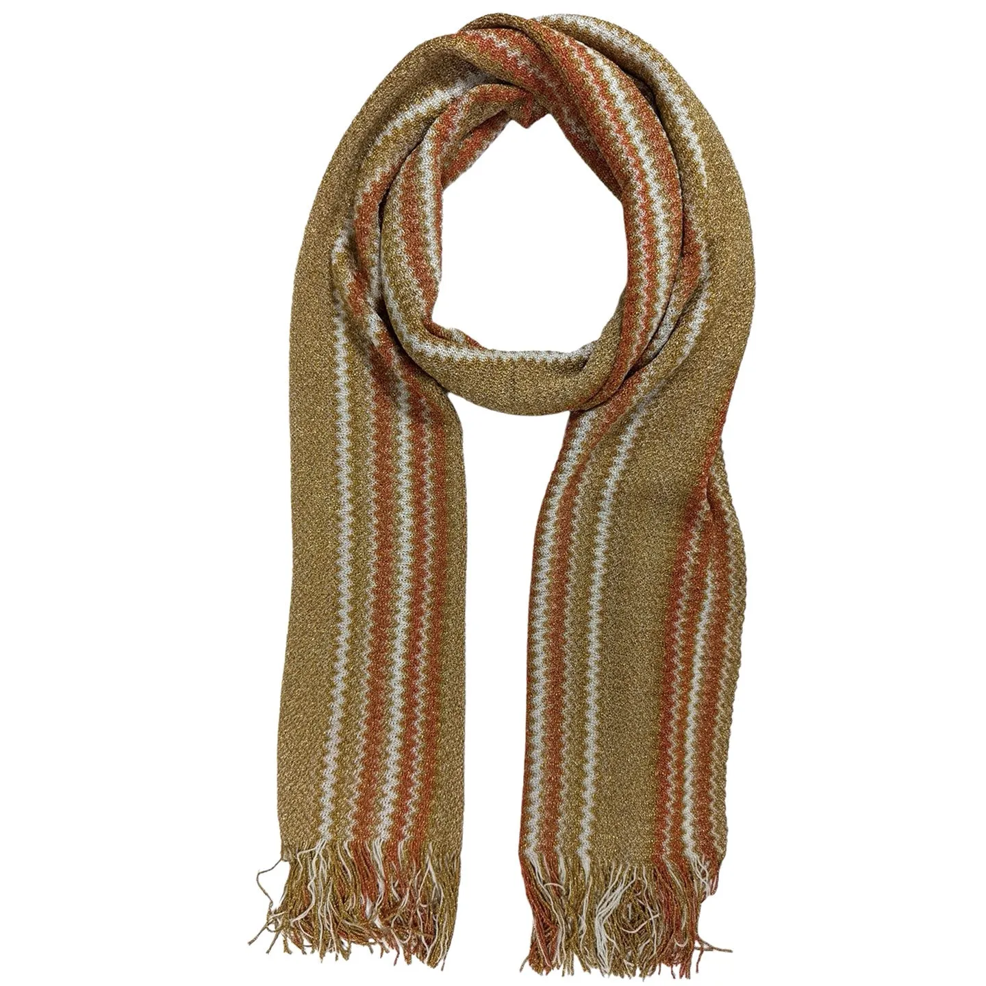 Missoni Scarf Brown Orange White Chevron Design - Women Designer Shawl SALE