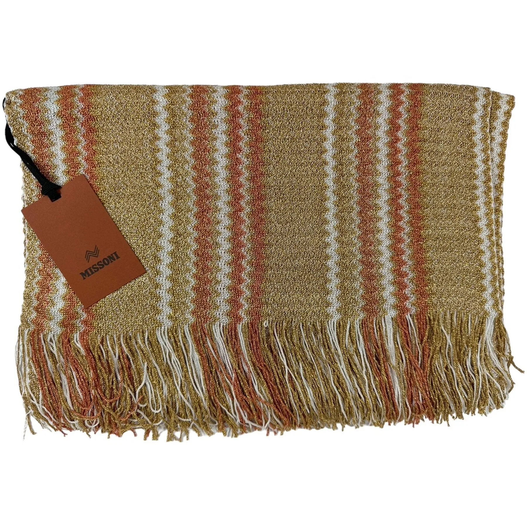 Missoni Scarf Brown Orange White Chevron Design - Women Designer Shawl SALE