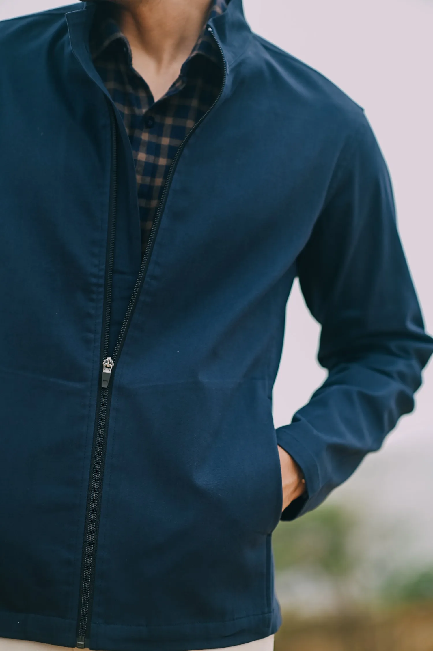 Navy Suede Cotton Jacket