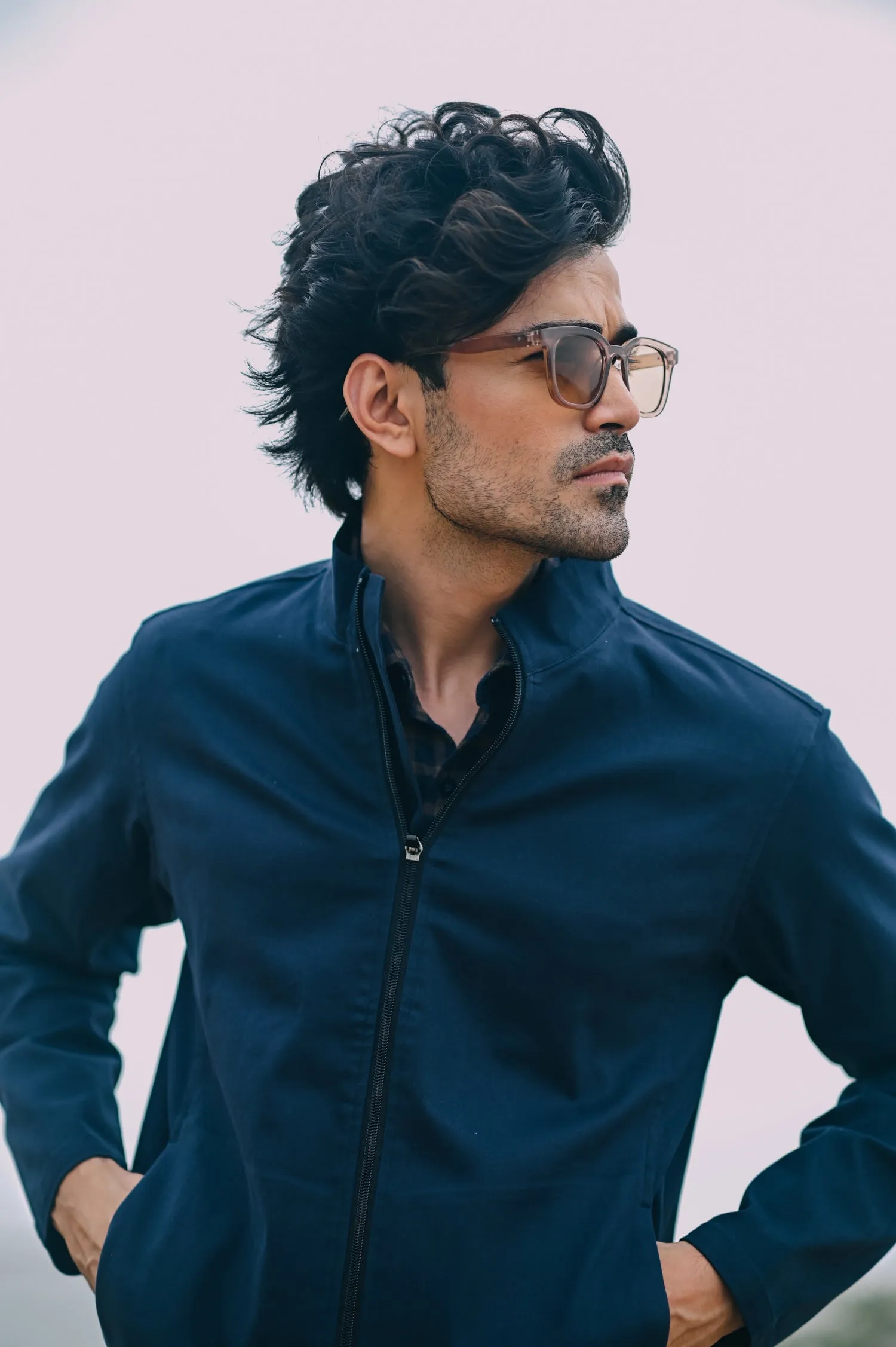 Navy Suede Cotton Jacket