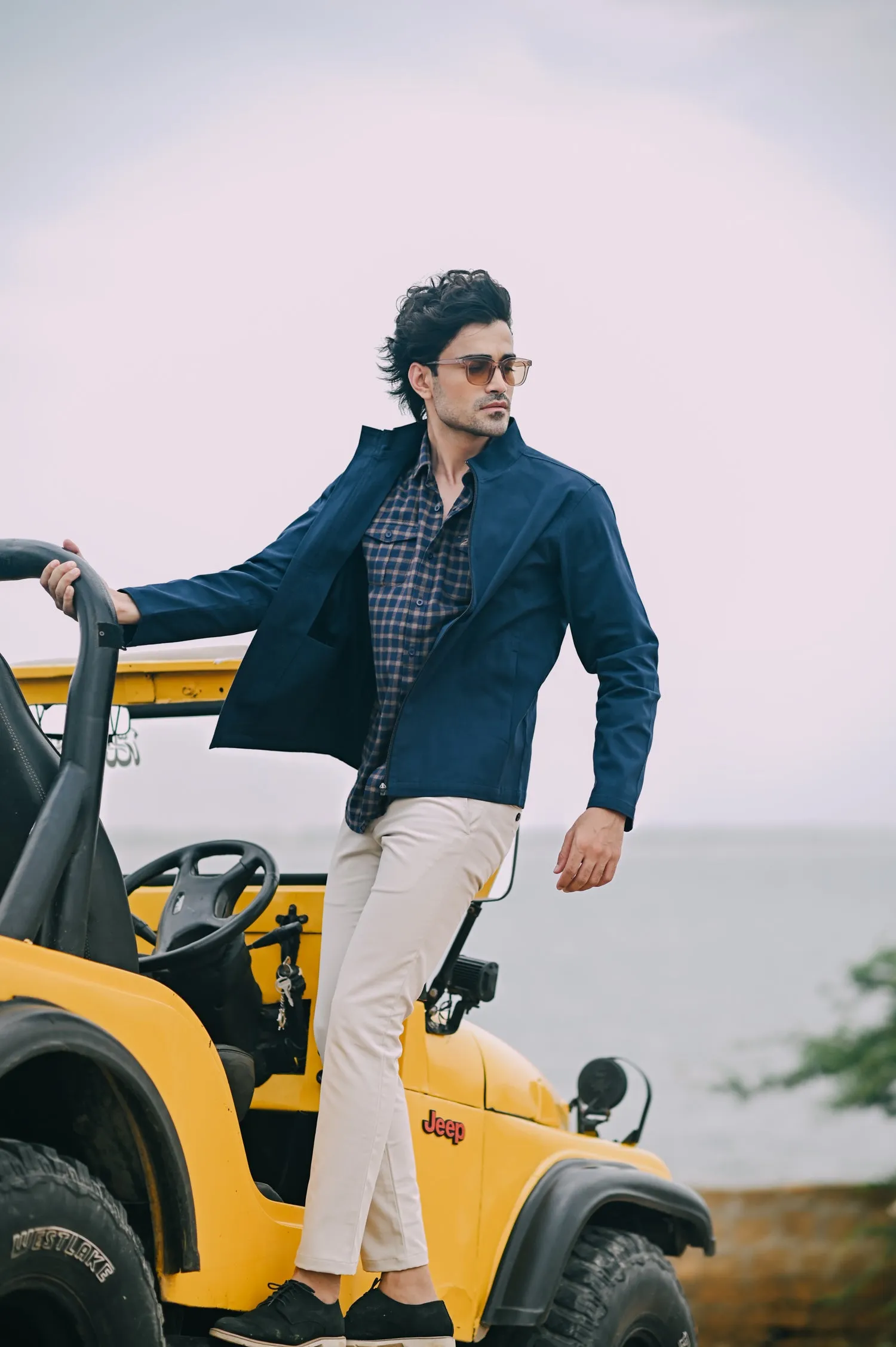Navy Suede Cotton Jacket