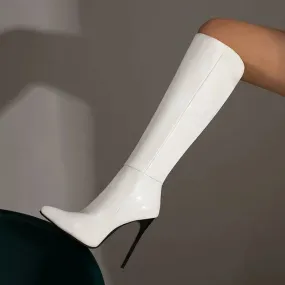 New LSLJS Women's Sexy Side Zipper High Boots, White soft PU leather Sz 7 Retails $85 