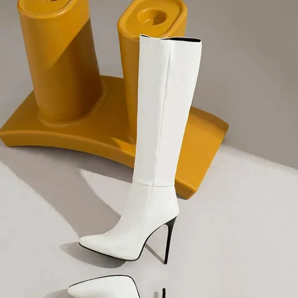 New LSLJS Women's Sexy Side Zipper High Boots, White soft PU leather Sz 7 Retails $85 