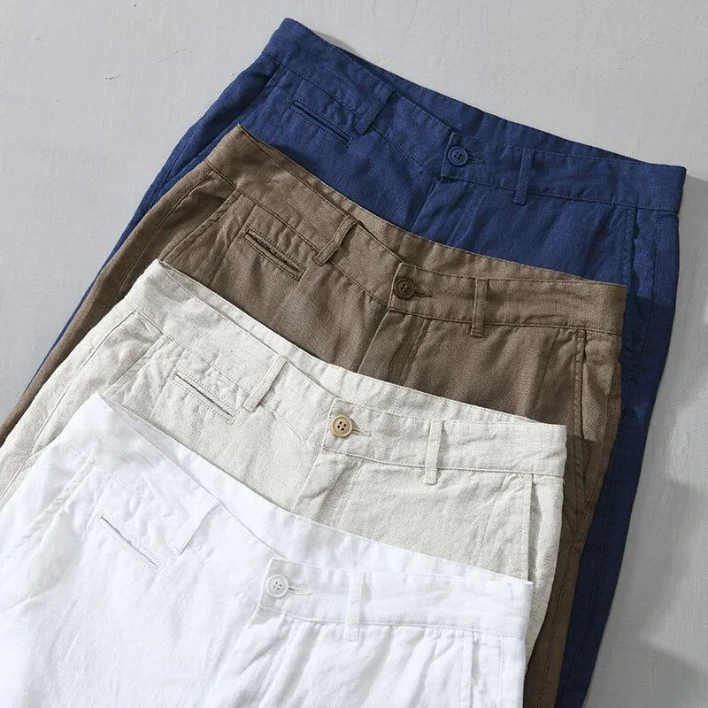 New Summer Men's Linen Shorts Casual Solid Colors Comfortable Straight Cut Button100% Linen L8216