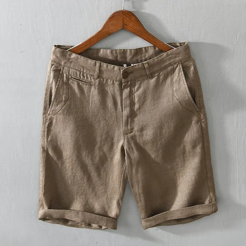 New Summer Men's Linen Shorts Casual Solid Colors Comfortable Straight Cut Button100% Linen L8216