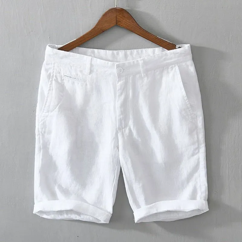 New Summer Men's Linen Shorts Casual Solid Colors Comfortable Straight Cut Button100% Linen L8216
