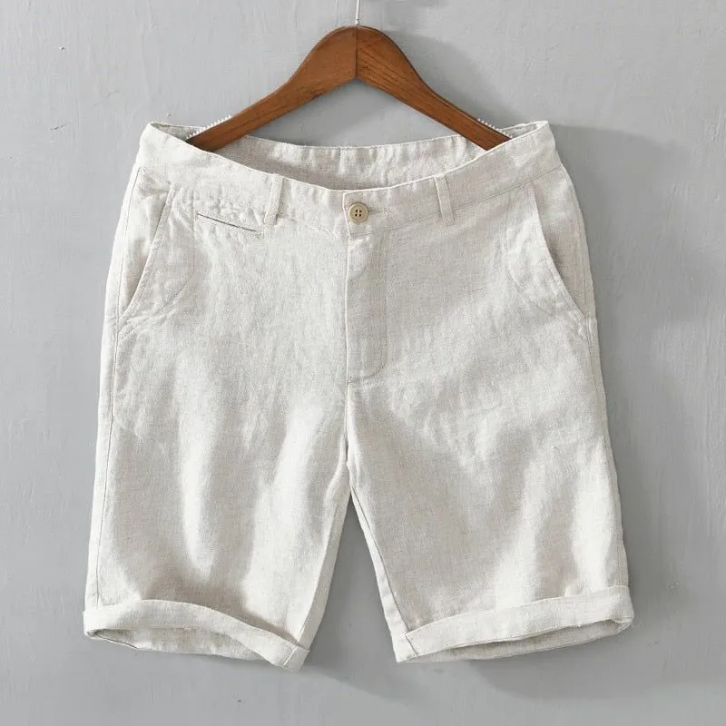 New Summer Men's Linen Shorts Casual Solid Colors Comfortable Straight Cut Button100% Linen L8216
