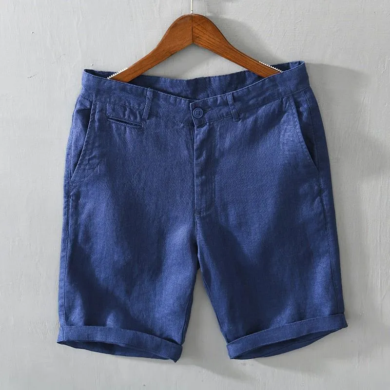 New Summer Men's Linen Shorts Casual Solid Colors Comfortable Straight Cut Button100% Linen L8216