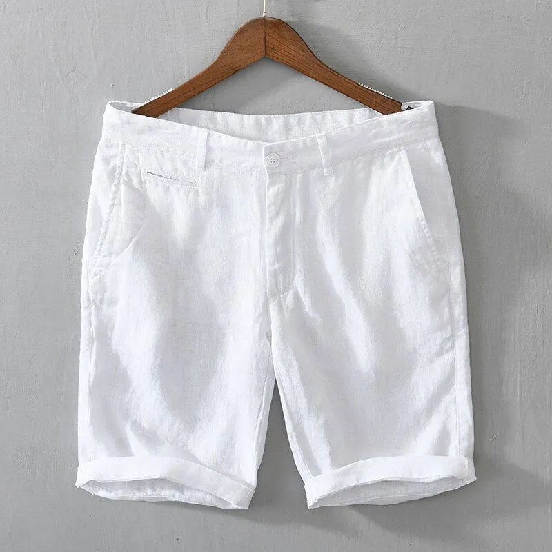 New Summer Men's Linen Shorts Casual Solid Colors Comfortable Straight Cut Button100% Linen L8216