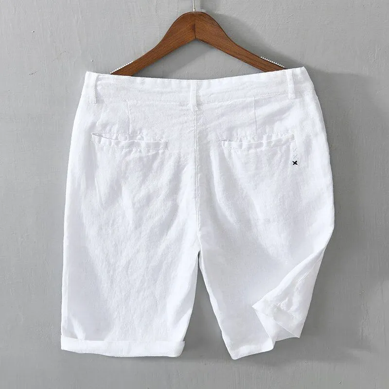 New Summer Men's Linen Shorts Casual Solid Colors Comfortable Straight Cut Button100% Linen L8216