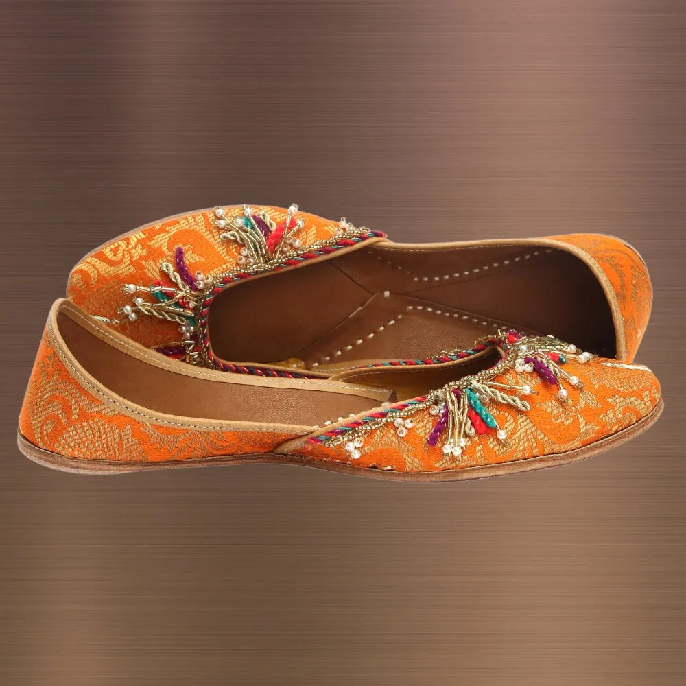 Orange Brocade Jutti For Women | Wedding & Festive Charm
