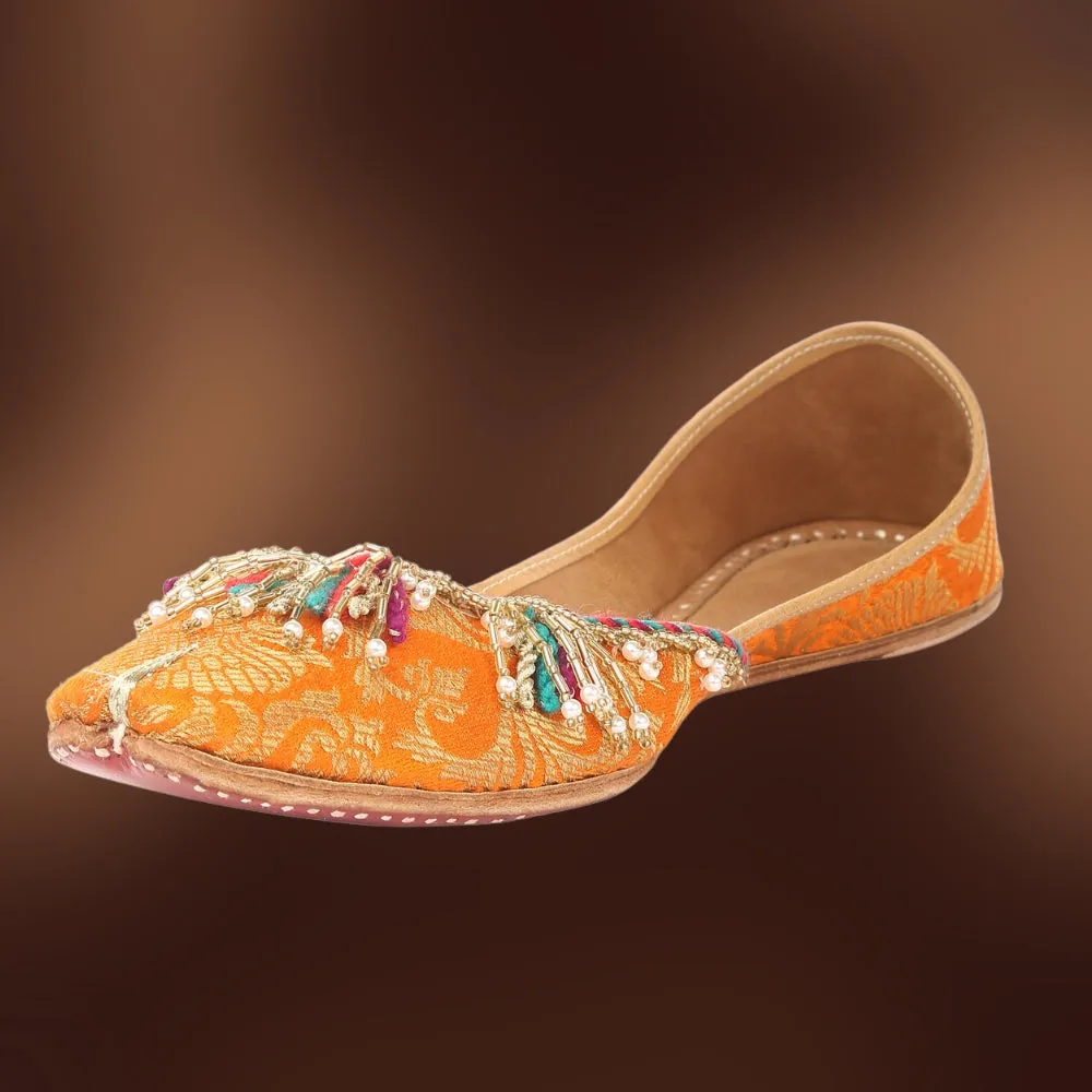 Orange Brocade Jutti For Women | Wedding & Festive Charm