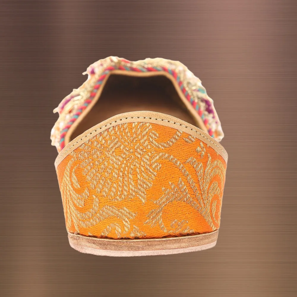 Orange Brocade Jutti For Women | Wedding & Festive Charm