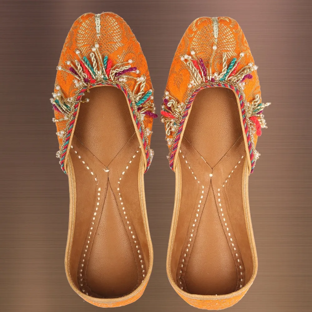 Orange Brocade Jutti For Women | Wedding & Festive Charm