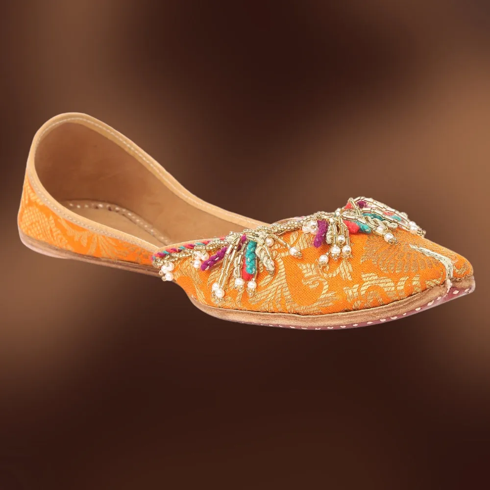 Orange Brocade Jutti For Women | Wedding & Festive Charm