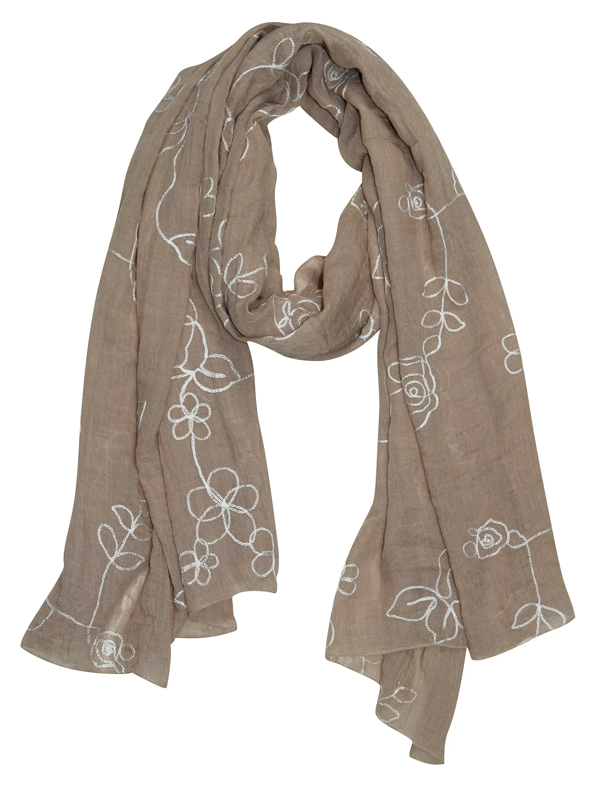 Peach Couture Sheer Soft Cloth Floral Embroidered Flower Summer Shawl Scarf Wrap