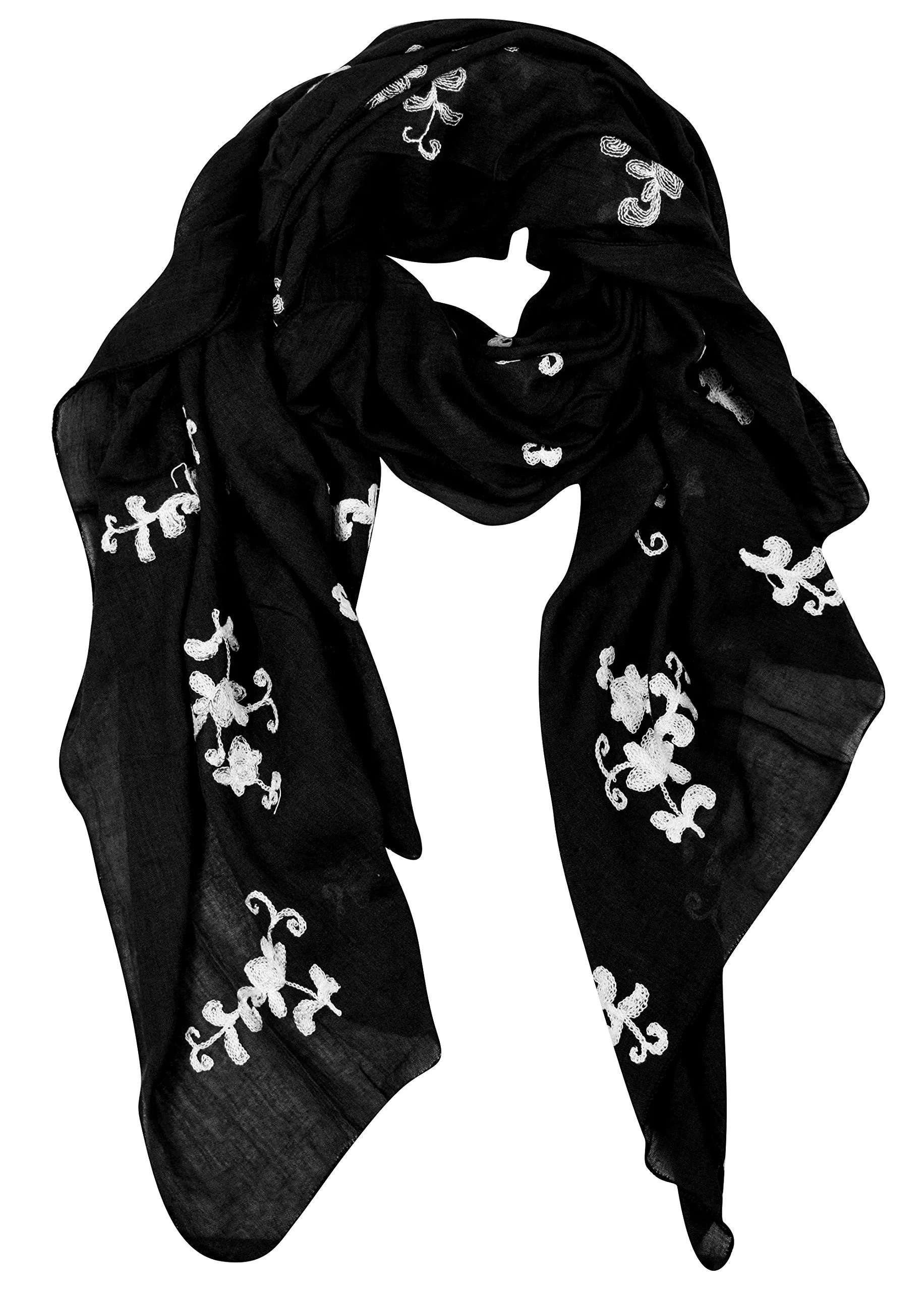 Peach Couture Sheer Soft Cloth Floral Embroidered Flower Summer Shawl Scarf Wrap