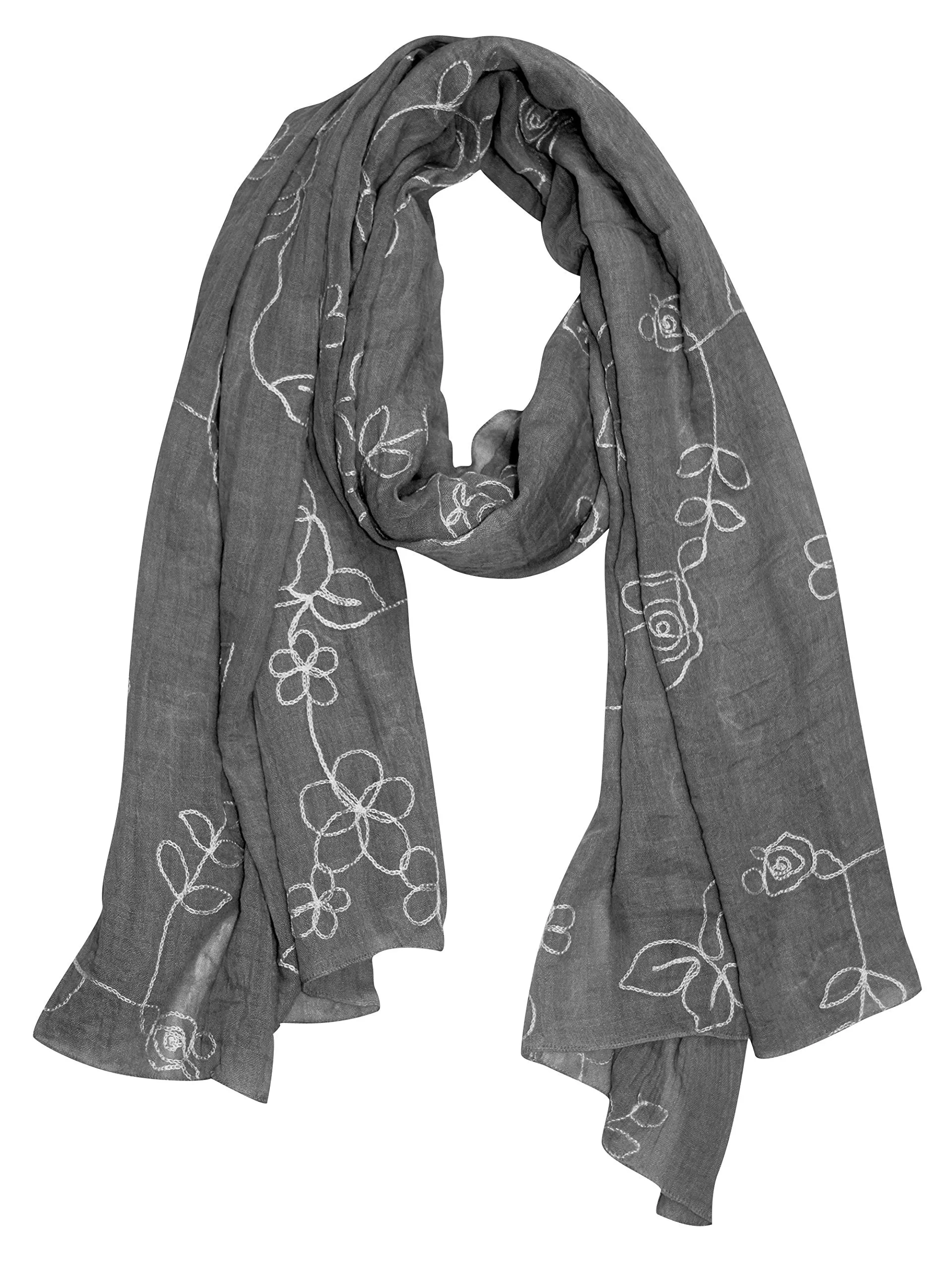 Peach Couture Sheer Soft Cloth Floral Embroidered Flower Summer Shawl Scarf Wrap