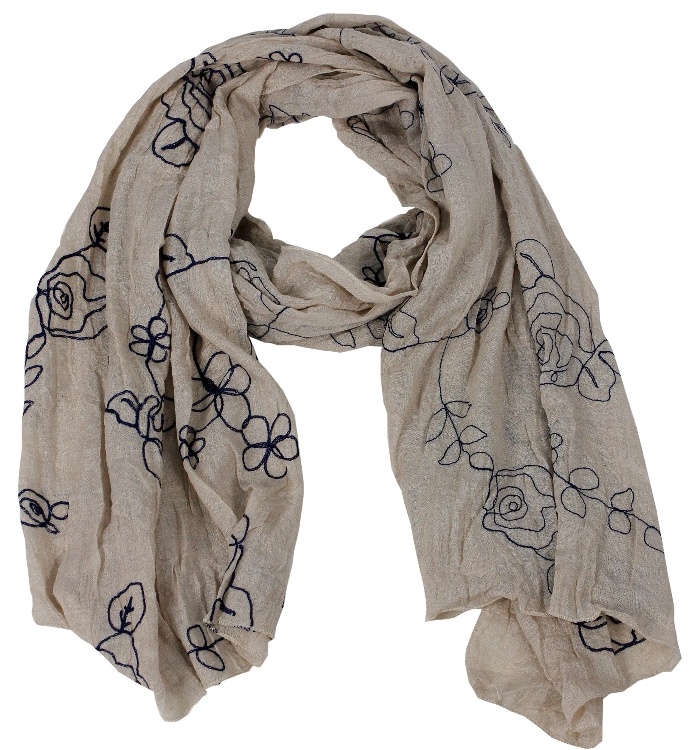 Peach Couture Sheer Soft Cloth Floral Embroidered Flower Summer Shawl Scarf Wrap