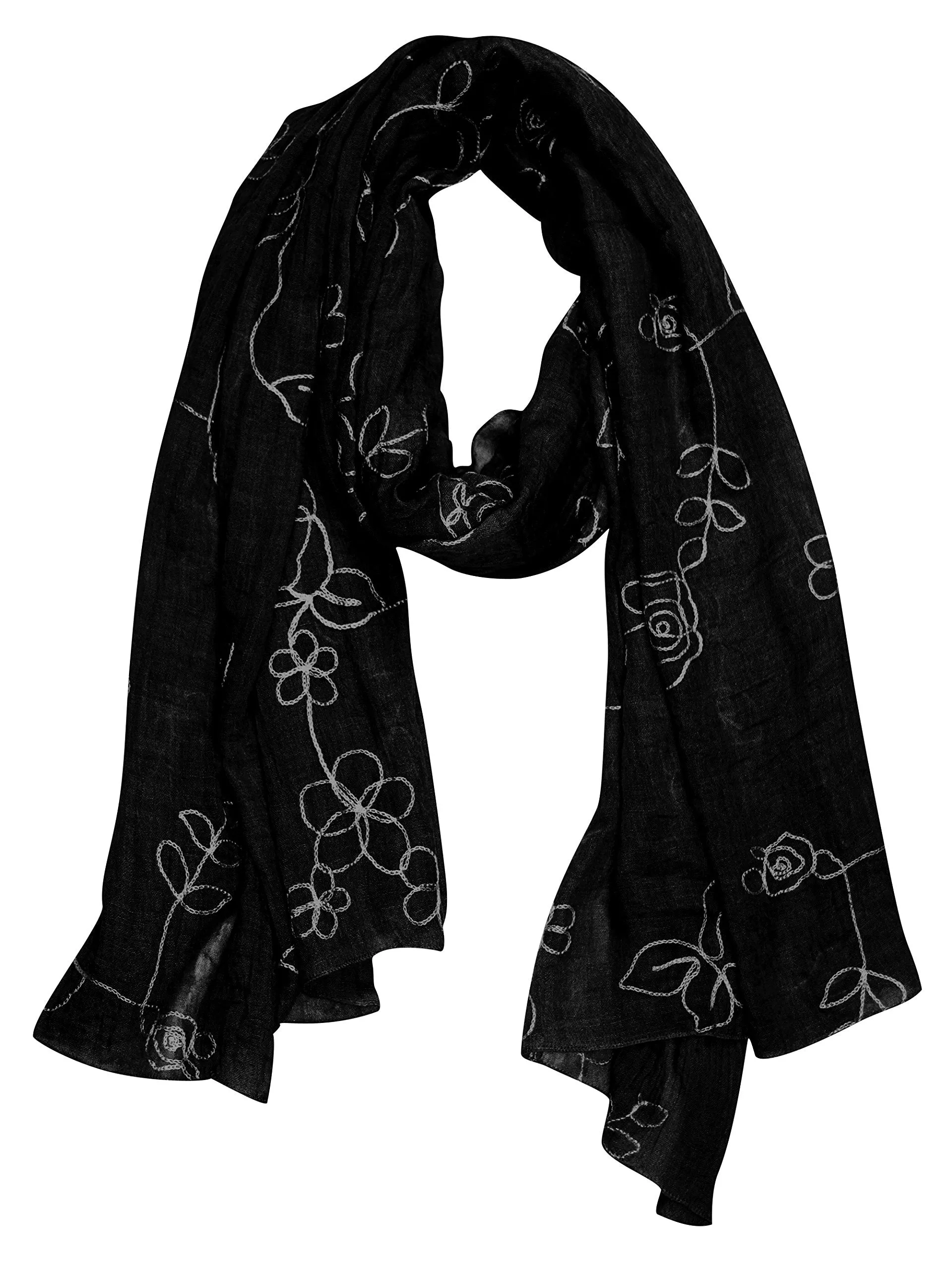 Peach Couture Sheer Soft Cloth Floral Embroidered Flower Summer Shawl Scarf Wrap