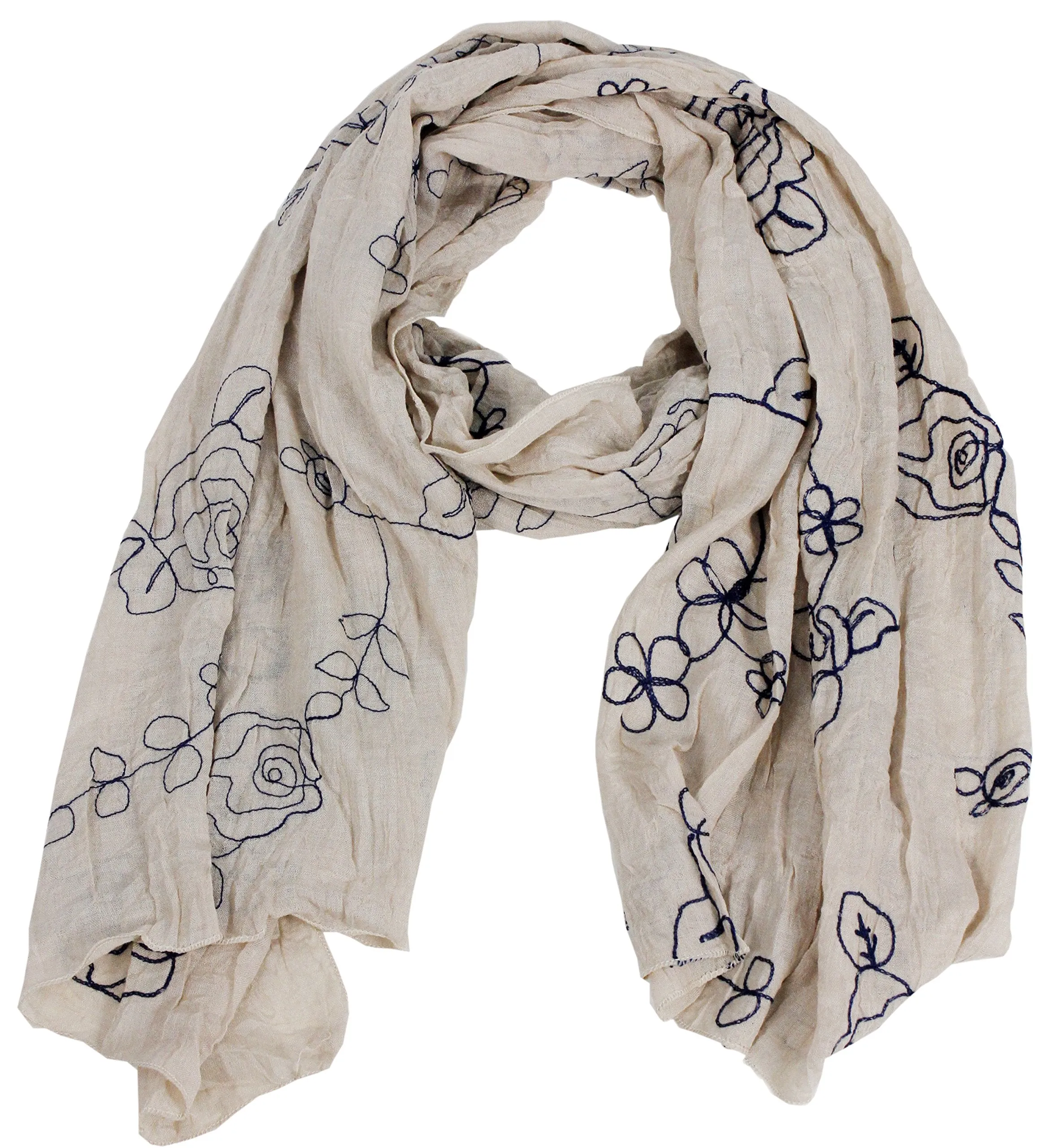 Peach Couture Sheer Soft Cloth Floral Embroidered Flower Summer Shawl Scarf Wrap
