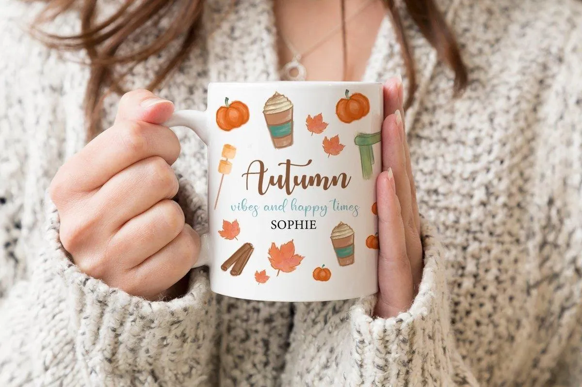 Personalised Autumn Vibes Mug, Autumn Mug, Pumpkin Mugs, Fall Mug, Fall Decoration, Autumn Decorations, Autumn Vibes Decoration, Mugs