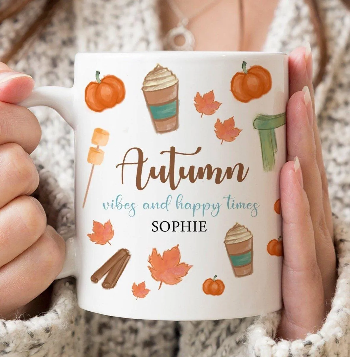 Personalised Autumn Vibes Mug, Autumn Mug, Pumpkin Mugs, Fall Mug, Fall Decoration, Autumn Decorations, Autumn Vibes Decoration, Mugs