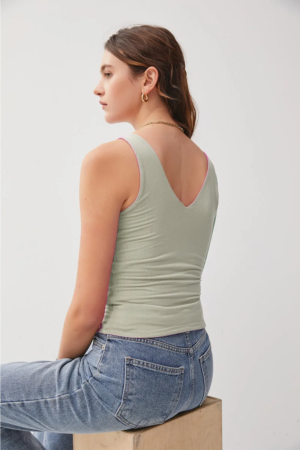 Petal - V-Neck Wide Strap Tank - Sage - Exclusively Online