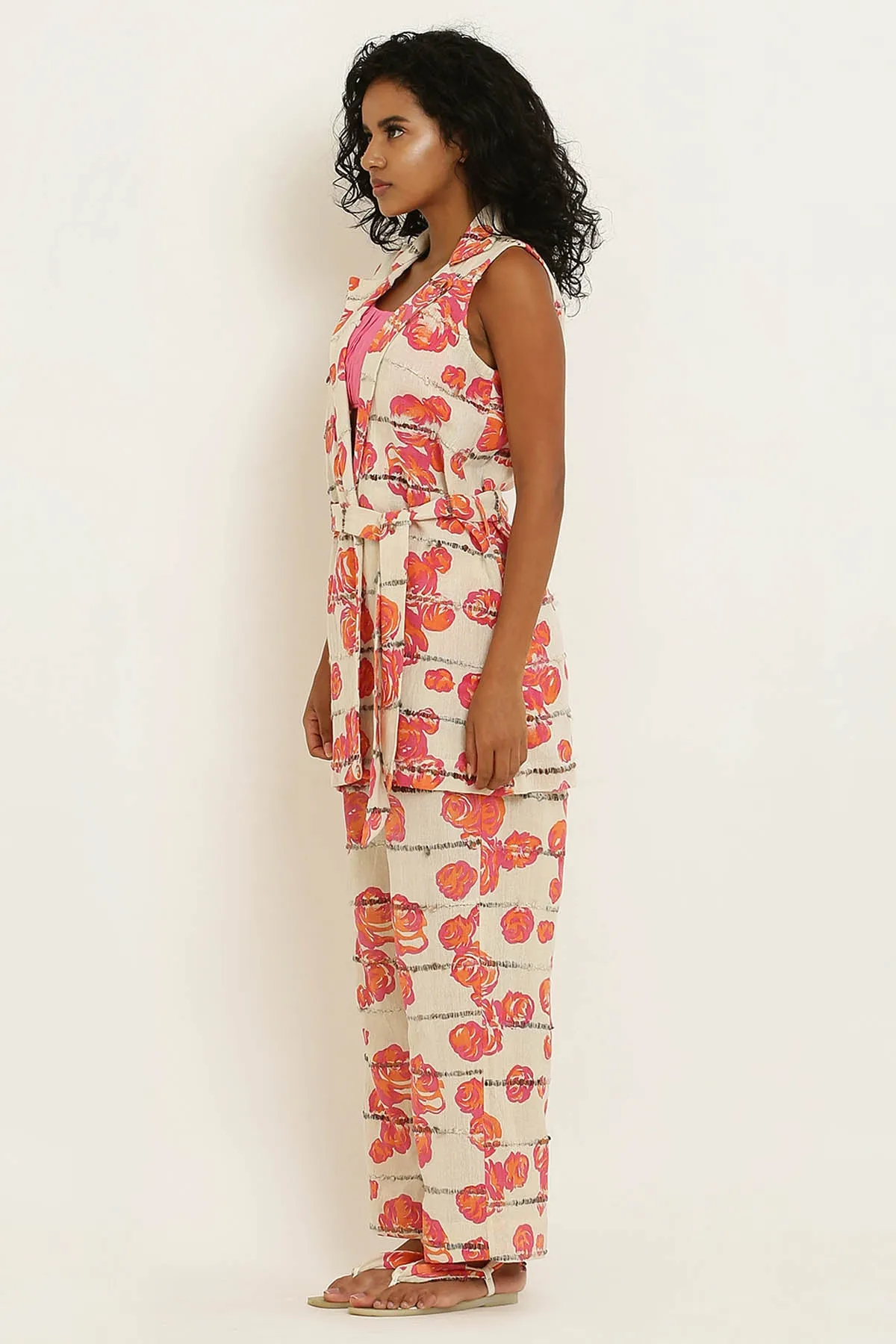 Pink Rose Print Cotton Jacket