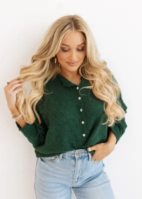Piper Button Cardigan - Forest Green