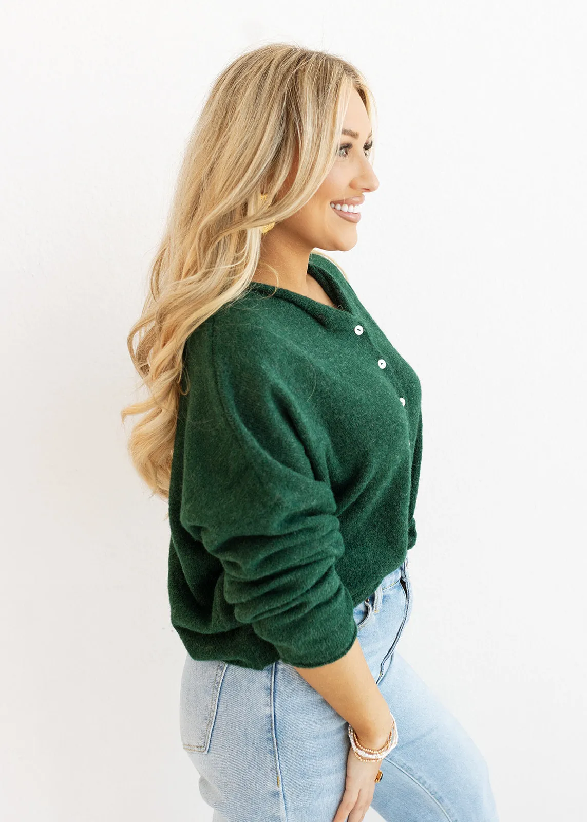 Piper Button Cardigan - Forest Green