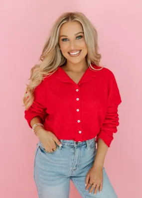 Piper Button Cardigan - Red