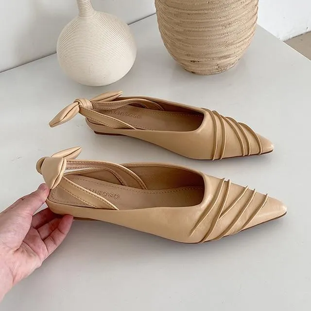 Pleated Flat Shoes Women Slingback Pointed Toe Female Back Bow Sandals Concise Casual Style Ladies Summer Inside High Shoe Woman