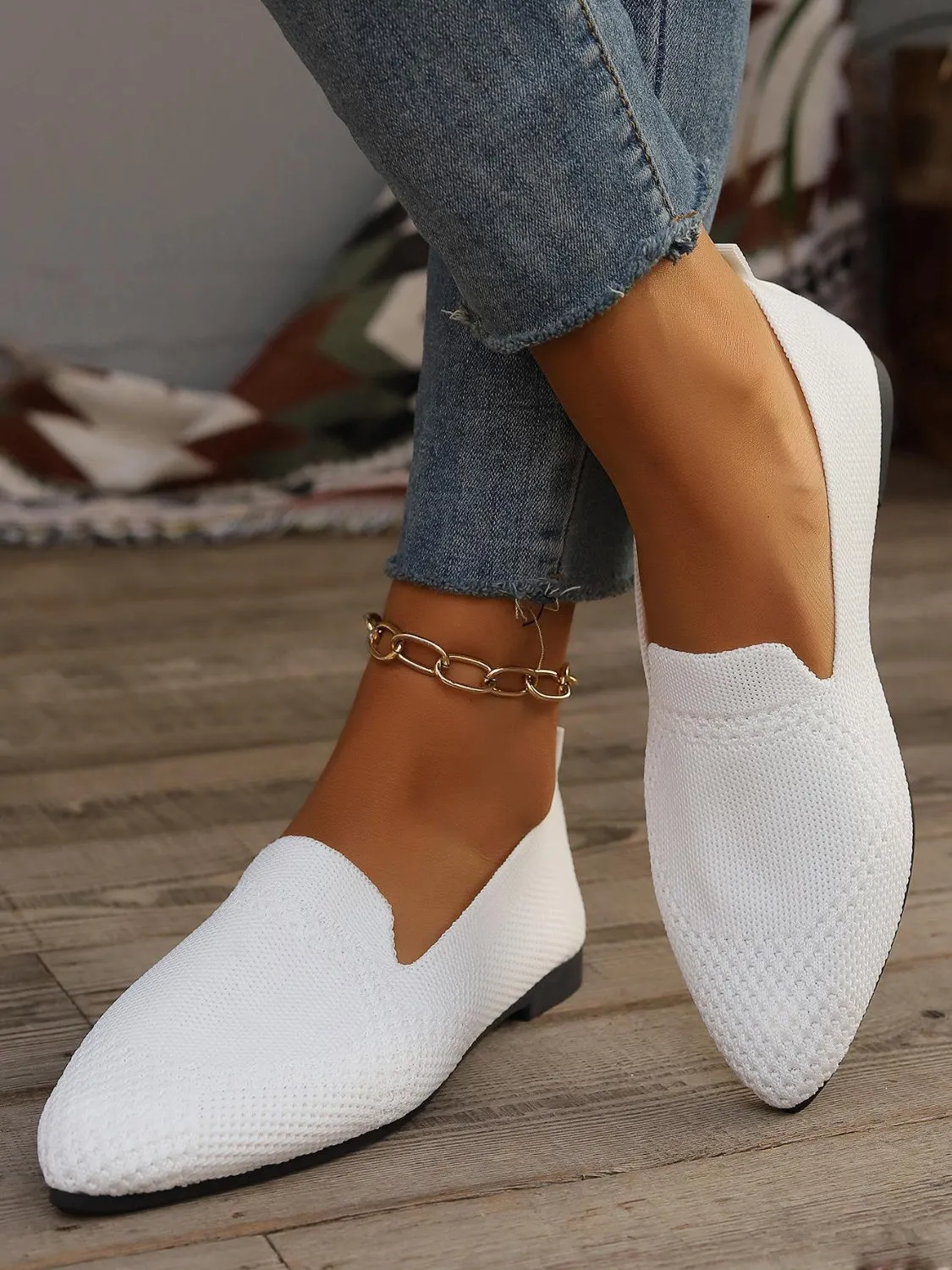 Point Toe Mesh Flats Slip-Ons