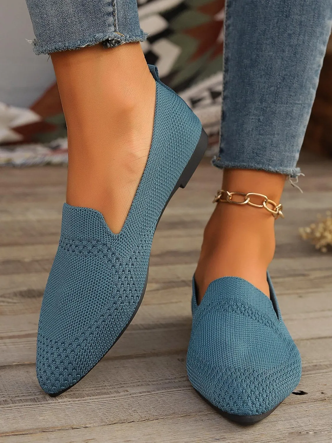 Point Toe Mesh Flats Slip-Ons