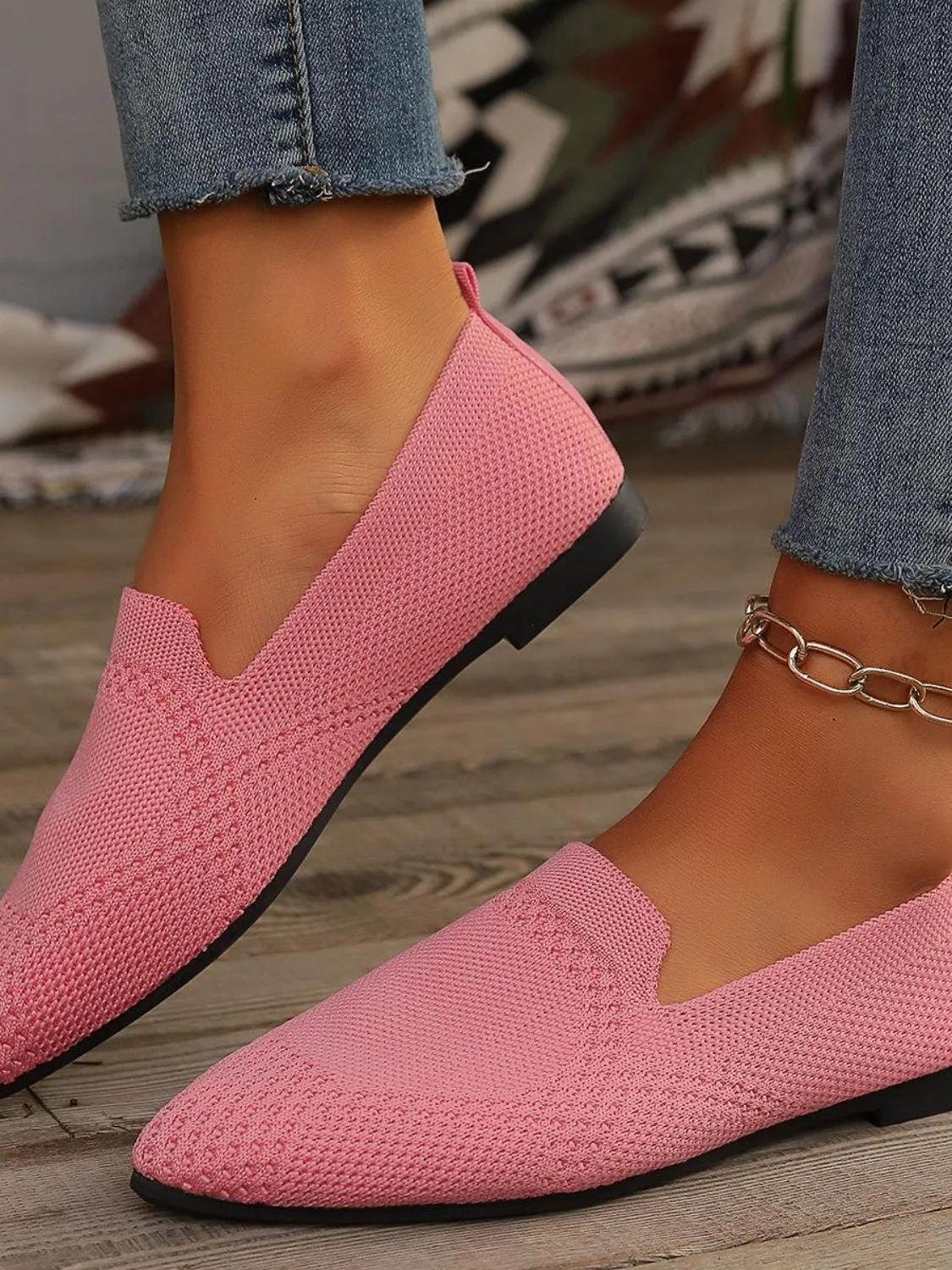 Point Toe Mesh Flats Slip-Ons