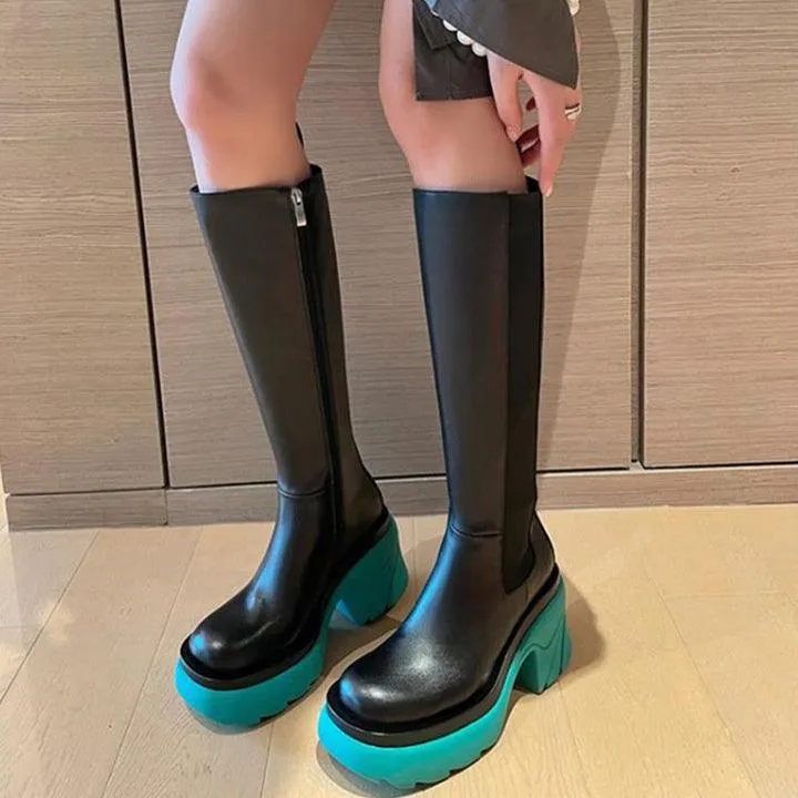 Punk Gothic Long Boots, Fashionable Botas Mujer Female